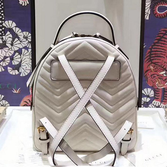 Gucci GG Marmont Quilted Leather Backpack 476671 White