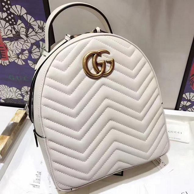 Gucci GG Marmont Quilted Leather Backpack 476671 White