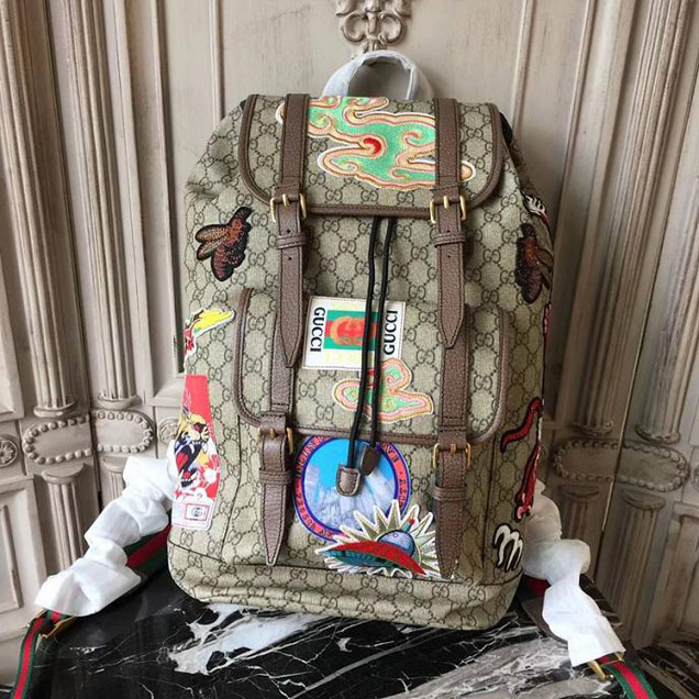 Gucci Soft GG Supreme Backpack Wth Appliques 473869