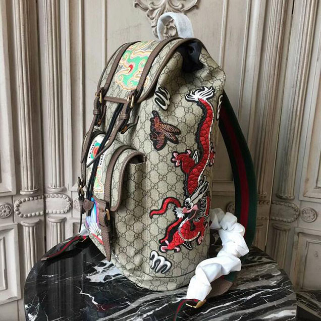Gucci Soft GG Supreme Backpack Wth Appliques 473869