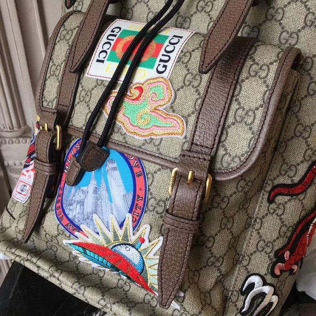 Gucci Soft GG Supreme Backpack Wth Appliques 473869