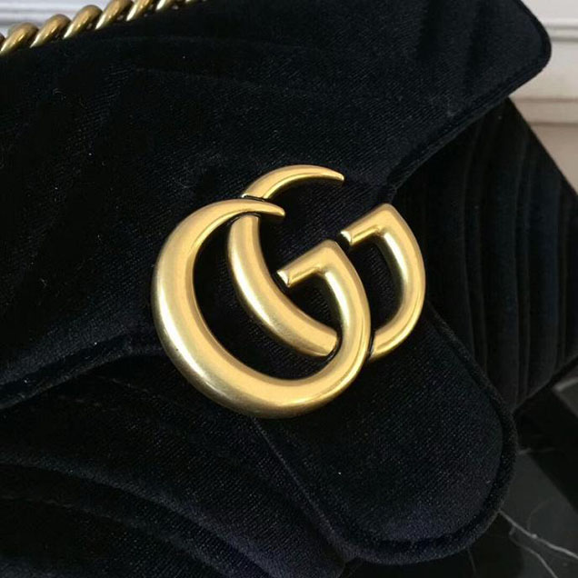 Gucci Marmont Chevron Velvet Shoulder Bag 446744 22cm Black