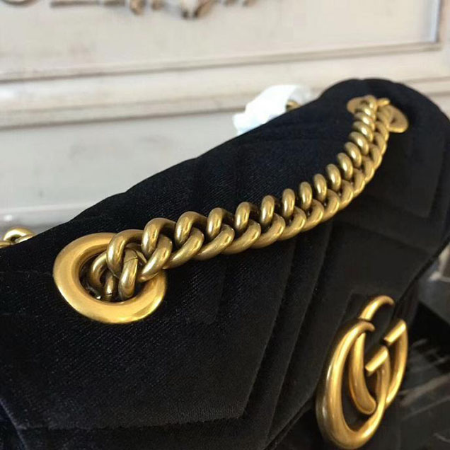 Gucci Marmont Chevron Velvet Shoulder Bag 446744 22cm Black