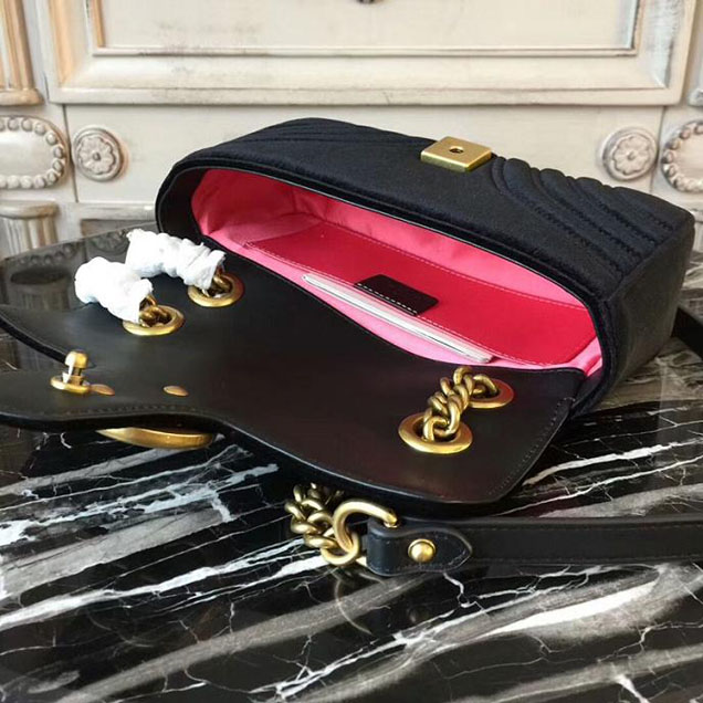 Gucci Marmont Chevron Velvet Shoulder Bag 446744 22cm Black