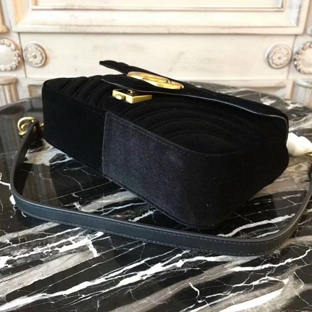 Gucci Marmont Chevron Velvet Shoulder Bag 446744 22cm Black