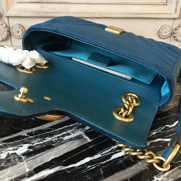 Gucci Marmont Chevron Velvet Shoulder Bag 446744 22cm Blue
