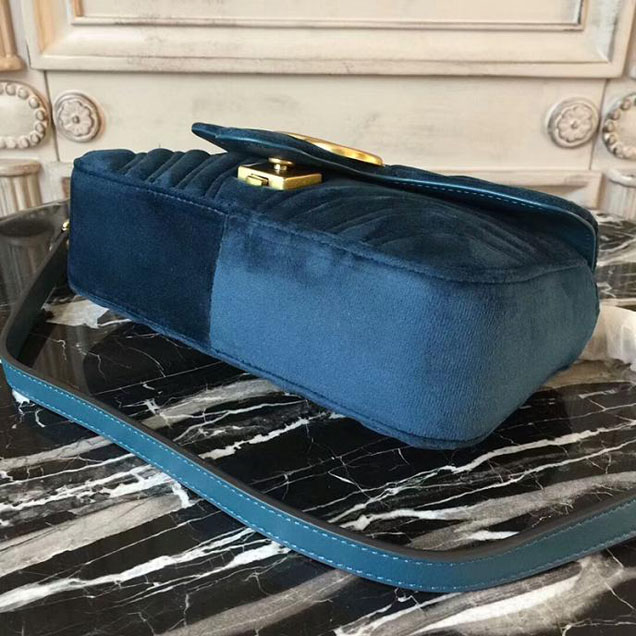 Gucci Marmont Chevron Velvet Shoulder Bag 446744 22cm Blue