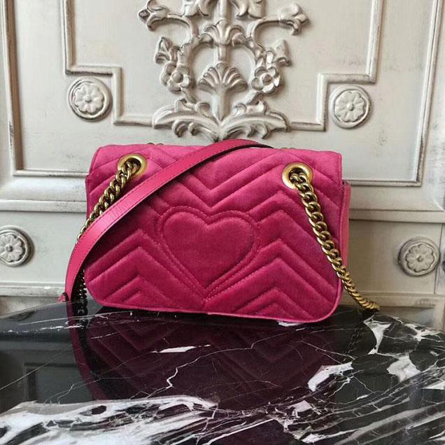 Gucci Marmont Chevron Velvet Shoulder Bag 446744 22cm Fuchsia