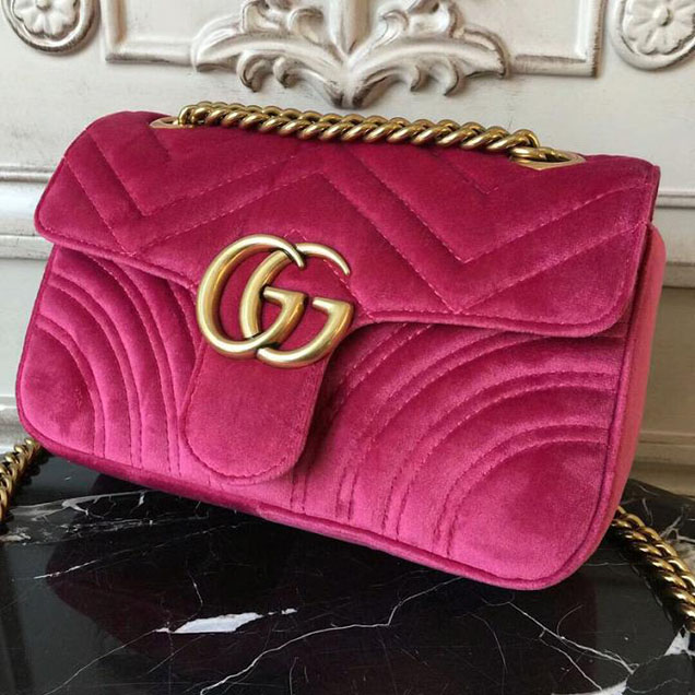 Gucci Marmont Chevron Velvet Shoulder Bag 446744 22cm Fuchsia