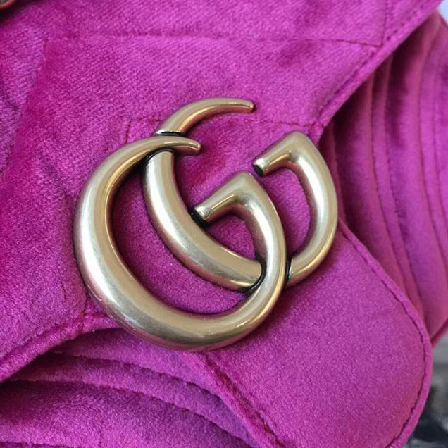 Gucci Marmont Chevron Velvet Shoulder Bag 446744 22cm Fuchsia