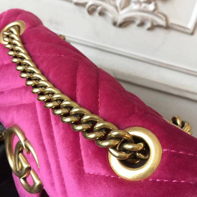 Gucci Marmont Chevron Velvet Shoulder Bag 446744 22cm Fuchsia
