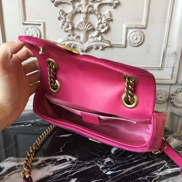 Gucci Marmont Chevron Velvet Shoulder Bag 446744 22cm Fuchsia