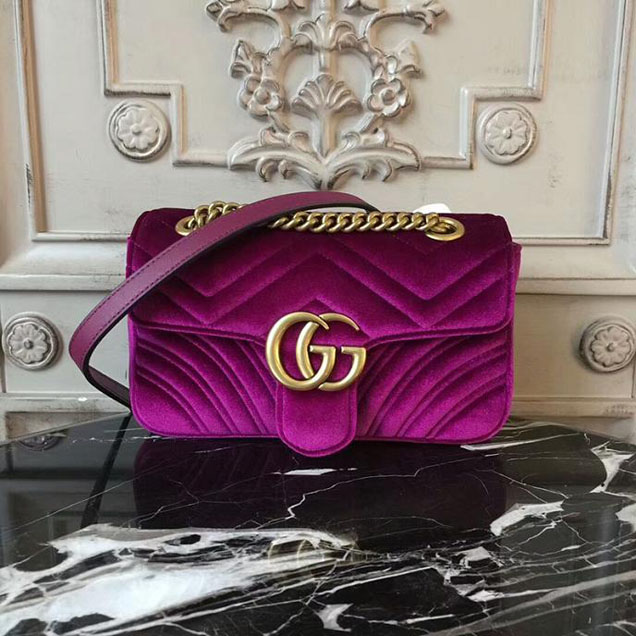 Gucci Marmont Chevron Velvet Shoulder Bag 446744 22cm Purple