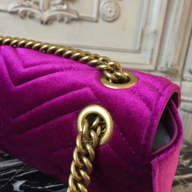 Gucci Marmont Chevron Velvet Shoulder Bag 446744 22cm Purple