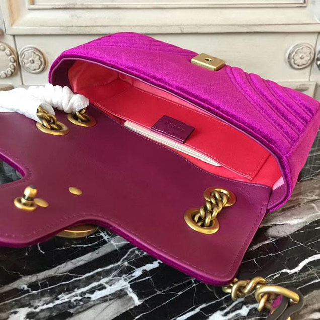 Gucci Marmont Chevron Velvet Shoulder Bag 446744 22cm Purple