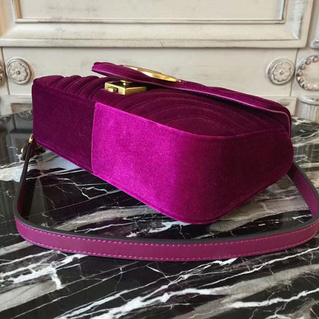 Gucci Marmont Chevron Velvet Shoulder Bag 446744 22cm Purple