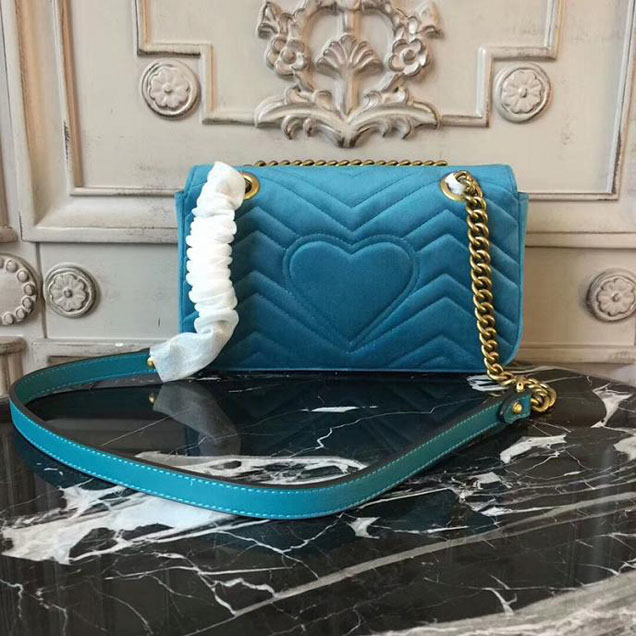 Gucci Marmont Chevron Velvet Shoulder Bag 446744 22cm Turquoise