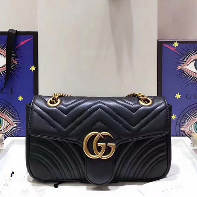 Gucci GG Marmont Matelasse Shoulder Bag 443497 26cm Black