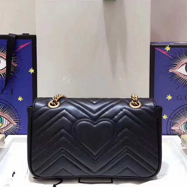 Gucci GG Marmont Matelasse Shoulder Bag 443497 26cm Black