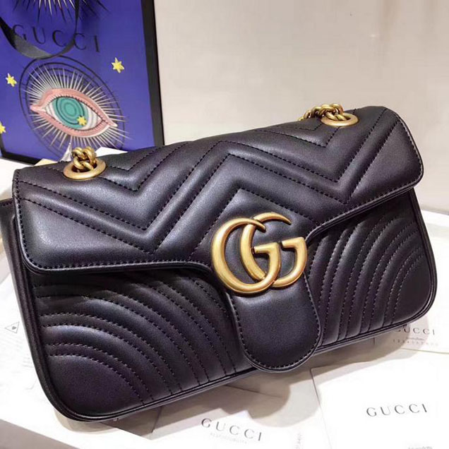 Gucci GG Marmont Matelasse Shoulder Bag 443497 26cm Black
