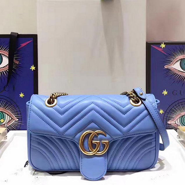 Gucci GG Marmont Matelasse Shoulder Bag 443497 26cm Blue