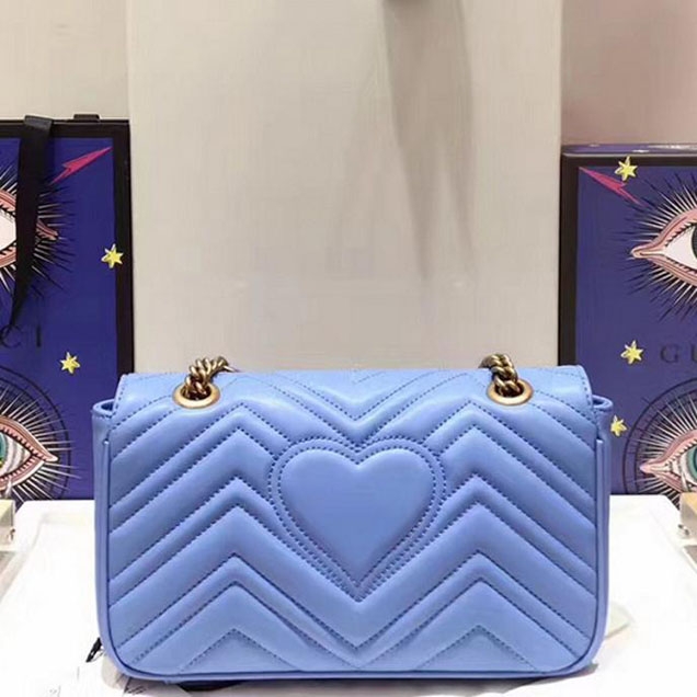 Gucci GG Marmont Matelasse Shoulder Bag 443497 26cm Blue