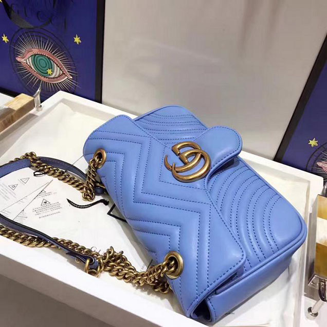 Gucci GG Marmont Matelasse Shoulder Bag 443497 26cm Blue