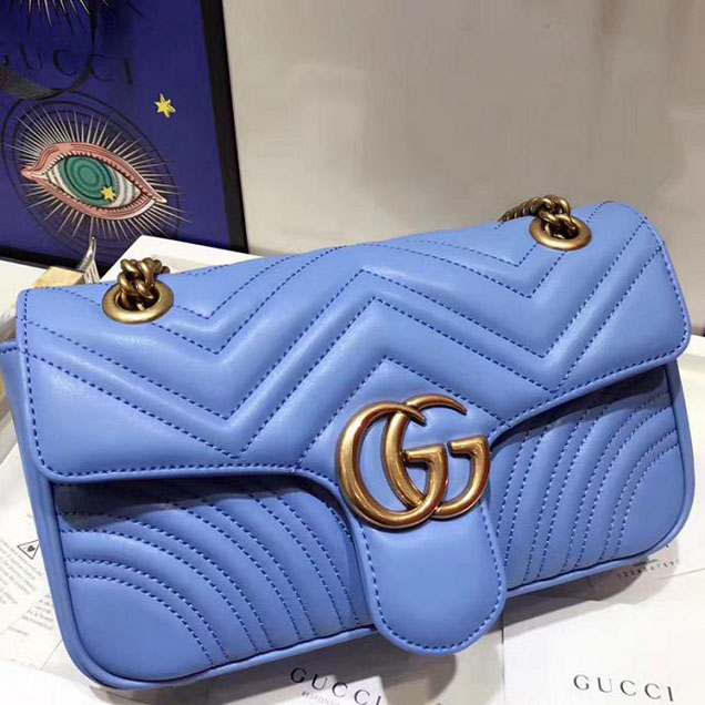 Gucci GG Marmont Matelasse Shoulder Bag 443497 26cm Blue