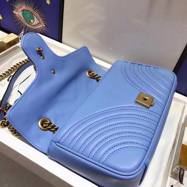 Gucci GG Marmont Matelasse Shoulder Bag 443497 26cm Blue