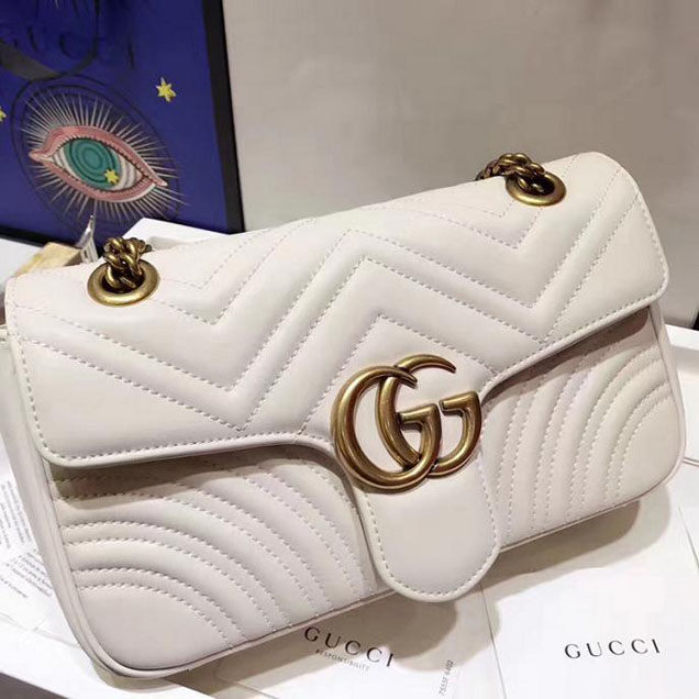 Gucci GG Marmont Matelasse Shoulder Bag 443497 26cm White