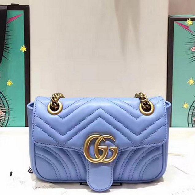 Gucci GG Marmont Matelasse Mini Bag 446744 22cm Blue