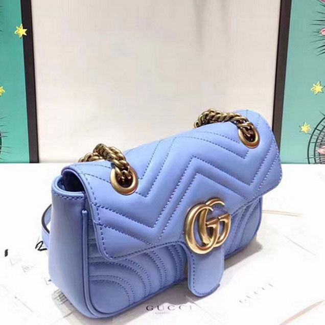 Gucci GG Marmont Matelasse Mini Bag 446744 22cm Blue