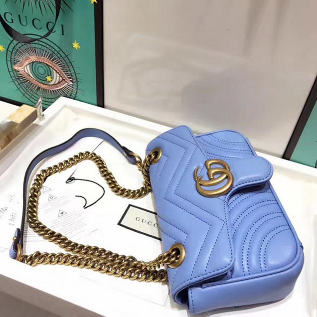 Gucci GG Marmont Matelasse Mini Bag 446744 22cm Blue