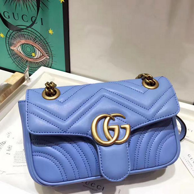Gucci GG Marmont Matelasse Mini Bag 446744 22cm Blue