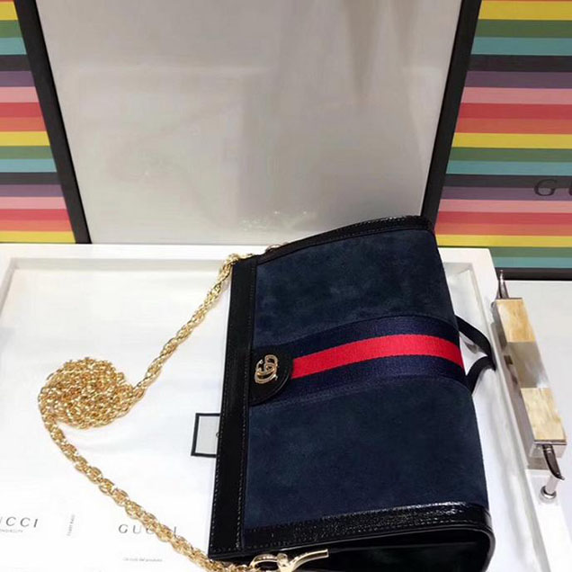 Gucci Ophidia Small Shoulder Bag 503877 Blue Suede