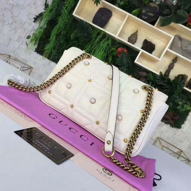 Gucci GG Marmont Small Matelasse Shoulder Bag 443497 White