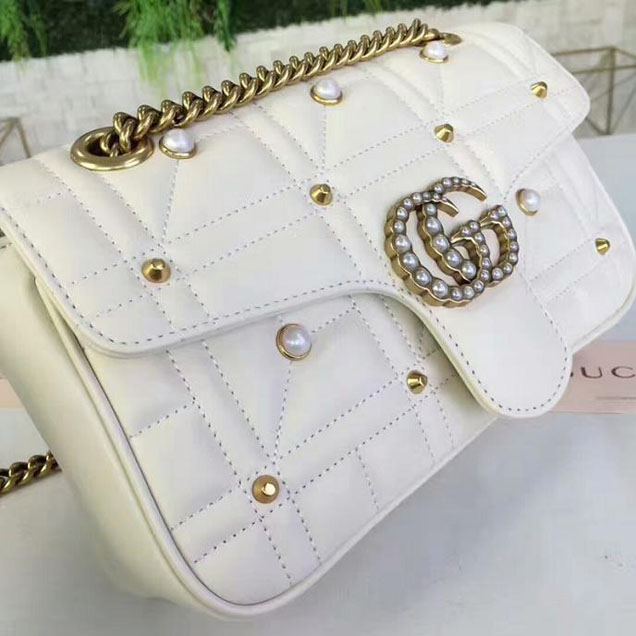 Gucci GG Marmont Small Matelasse Shoulder Bag 443497 White