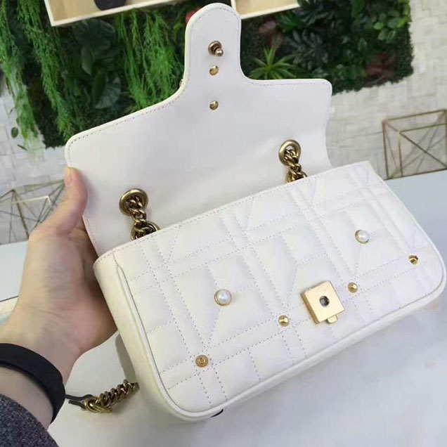 Gucci GG Marmont Small Matelasse Shoulder Bag 443497 White