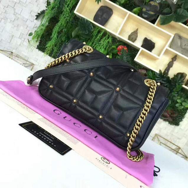 Gucci GG Marmont Matelasse Pearl Studded Bag Calfskin Leather 26cm Black