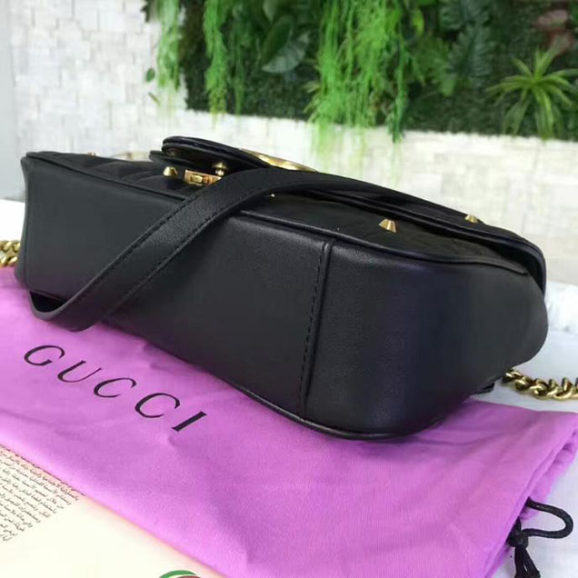 Gucci GG Marmont Matelasse Pearl Studded Bag Calfskin Leather 26cm Black