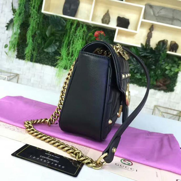 Gucci GG Marmont Matelasse Pearl Studded Bag Calfskin Leather 26cm Black
