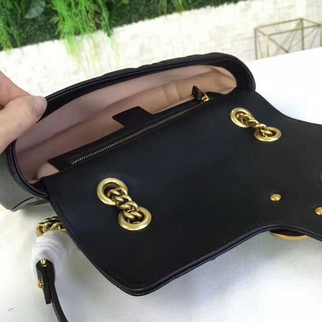 Gucci GG Marmont Matelasse Pearl Studded Bag Calfskin Leather 26cm Black