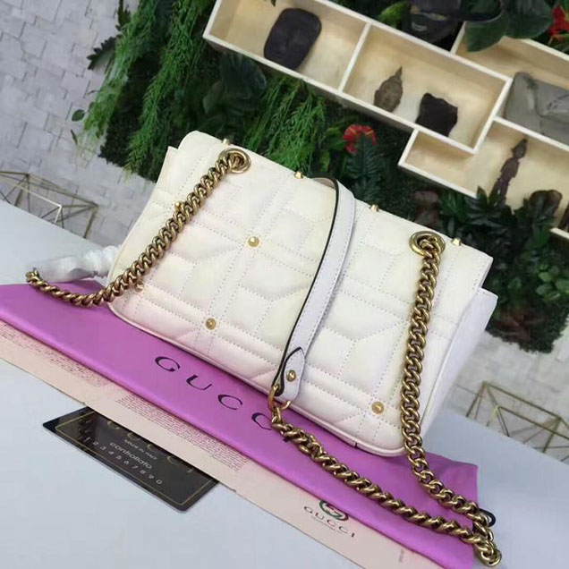 Gucci GG Marmont Matelasse Pearl Studded Bag Calfskin Leather 26cm White