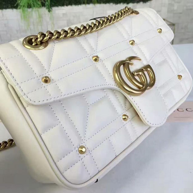Gucci GG Marmont Matelasse Pearl Studded Bag Calfskin Leather 26cm White