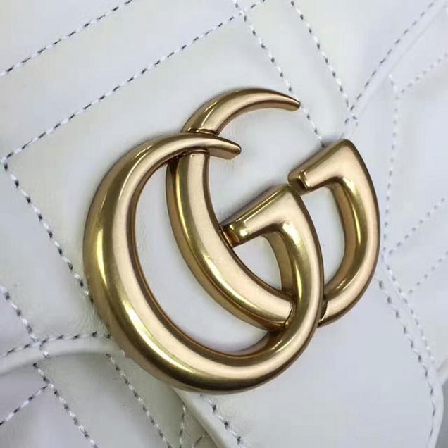 Gucci GG Marmont Matelasse Pearl Studded Bag Calfskin Leather 26cm White