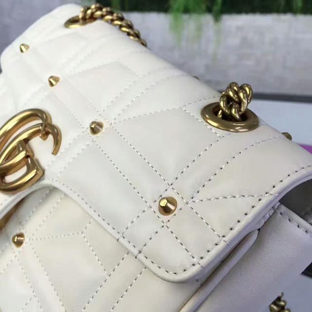 Gucci GG Marmont Matelasse Pearl Studded Bag Calfskin Leather 26cm White