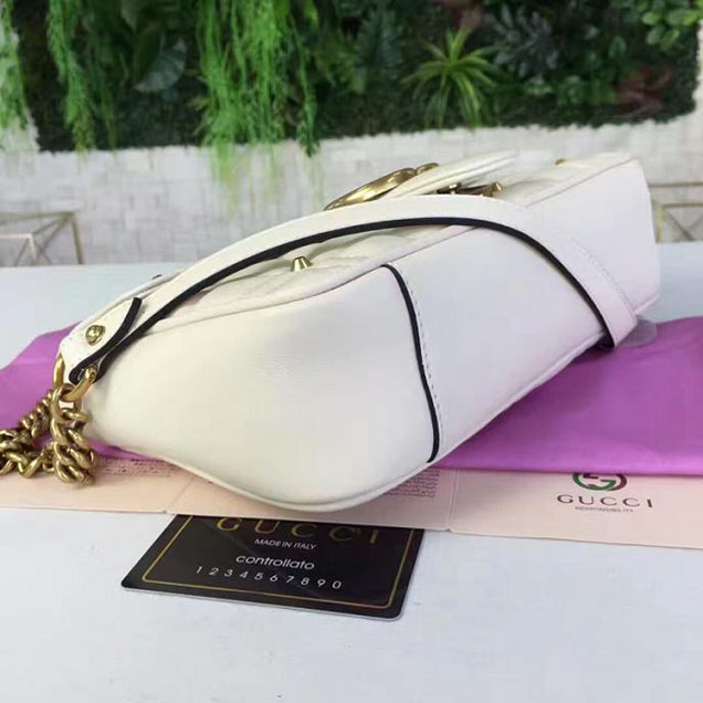 Gucci GG Marmont Matelasse Pearl Studded Bag Calfskin Leather 26cm White