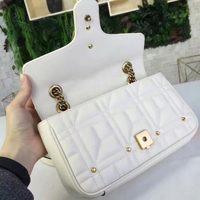 Gucci GG Marmont Matelasse Pearl Studded Bag Calfskin Leather 26cm White