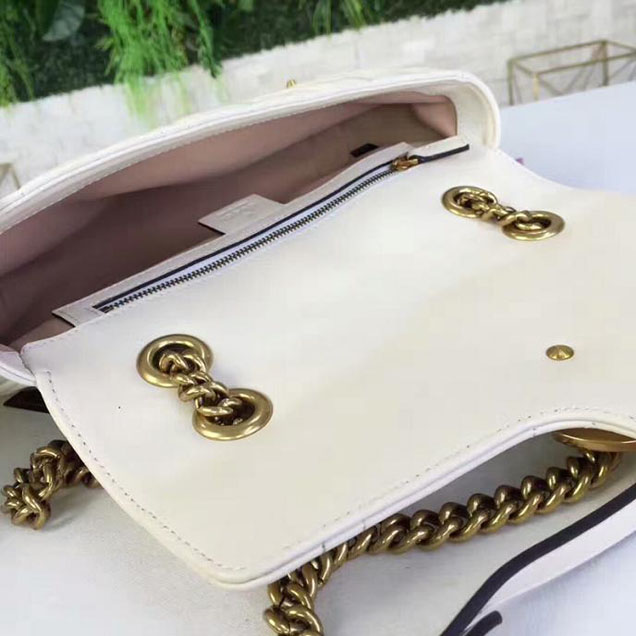 Gucci GG Marmont Matelasse Pearl Studded Bag Calfskin Leather 26cm White