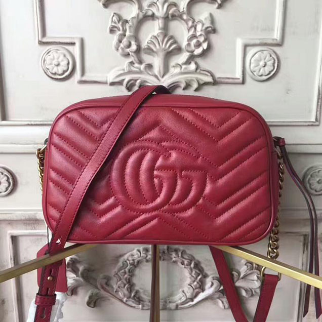 Gucci GG Marmont Small Matelasse Shoulder Bag 447632 Red